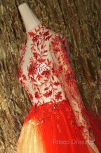 Red Lace Long Formal Prom Dress Red Tulle Lace Short Formal Prom Dress