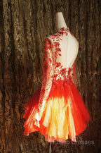 Red Lace Long Formal Prom Dress Red Tulle Lace Short Formal Prom Dress
