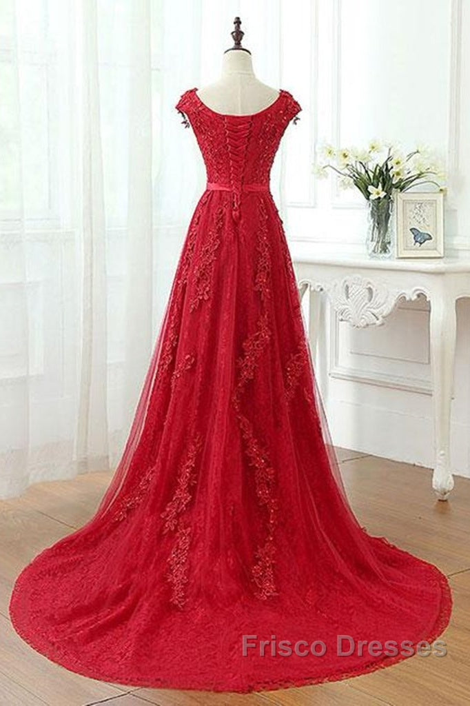 Red Lace Formal Prom Dress Cap Sleeves Formal Dress, Evening Dress, Dance Dress Secondary image