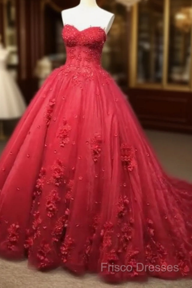 Red Lace Formal Prom Dress With Train Main image