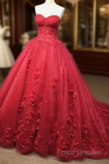 Red Lace Formal Prom Dress With Train