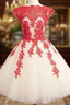 Red Lace Tulle Short Formal Prom Dress, Homecoming Dress