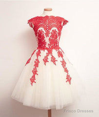 Red Lace Tulle Short Prom Dress, Homecoming Dress