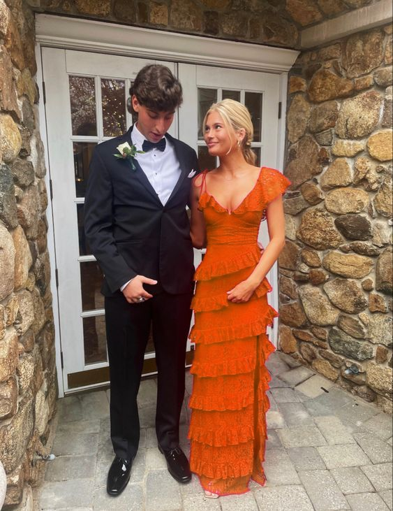 Long Red Prom Dresses, Sexy Lace Evening Dress With Slit