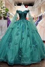 Red Long Sleeves 3D Flowers Quinceanera Dress Appliqued