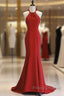 Red Mermaid Halter Long Evening Dress, Red Backless Formal Dress Formal Prom Dress