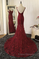 Red Mermaid Lace Long Formal Prom Dress, Lace Mermaid Evening Dress