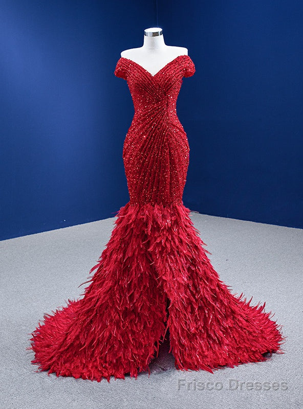 red feather prom dress Mermaid Sequins Off the Shoulder – Frisco Dresses SHEIN LUNE Plus Size Adorned with sequins in Style:SR1115J02 Ships From|US Size:CN|Custom Size