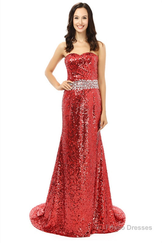 Red mermaid Sequins Sweetheart With Crystal Bridesmaid Dresses