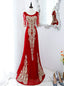 Red Mermaid Short Sleeve Sequins Prom Dress