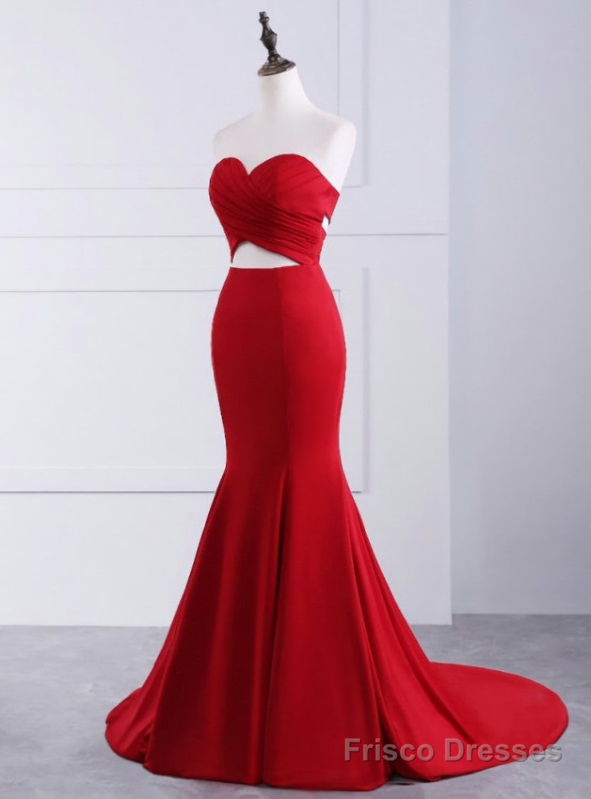 Red Mermaid Sweetheart Satin Cut Out Long Prom Dress Main image