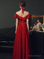 Red Off Shoulder A-Line Long Party Dress Formal Dress, Red Long Prom Dress