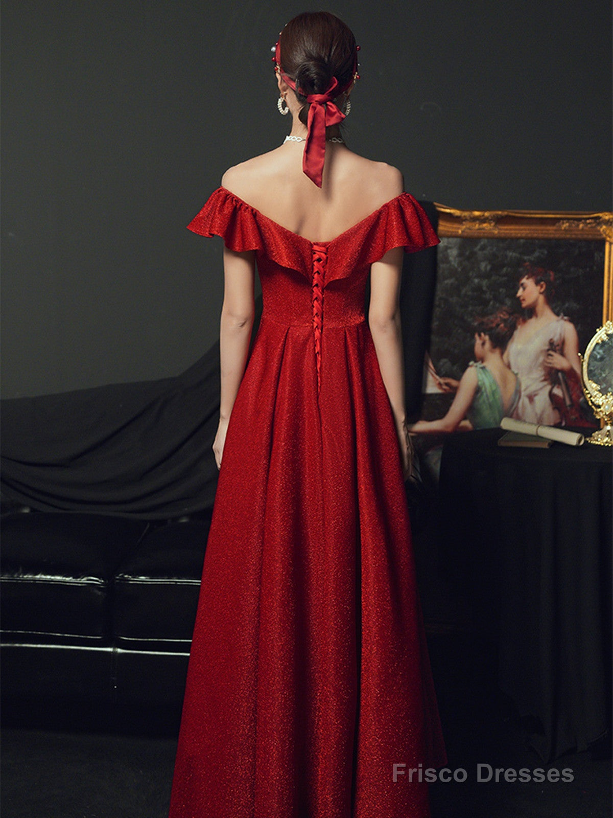 Red Off Shoulder A-Line Long Party Dress Formal Dress, Red Long Prom Dress