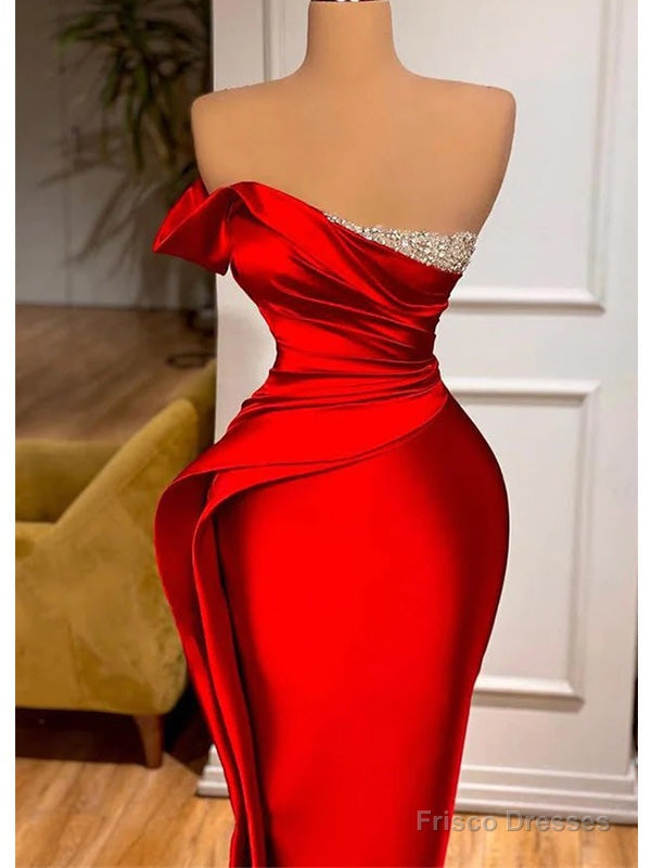 Red Off The Shoulder Mermaid Prom Dress Evening Dress With Pleats, Secondary image