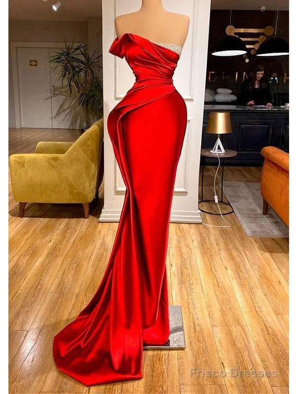Red Off The Shoulder Mermaid Prom Dress Evening Dress With Pleats, Main image