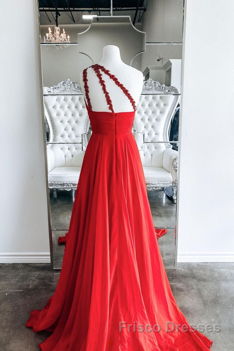 Red one shoulder long Formal Prom Dresses red evening Dresses Secondary image