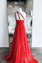 Red one shoulder long Formal Prom Dresses red evening Dresses