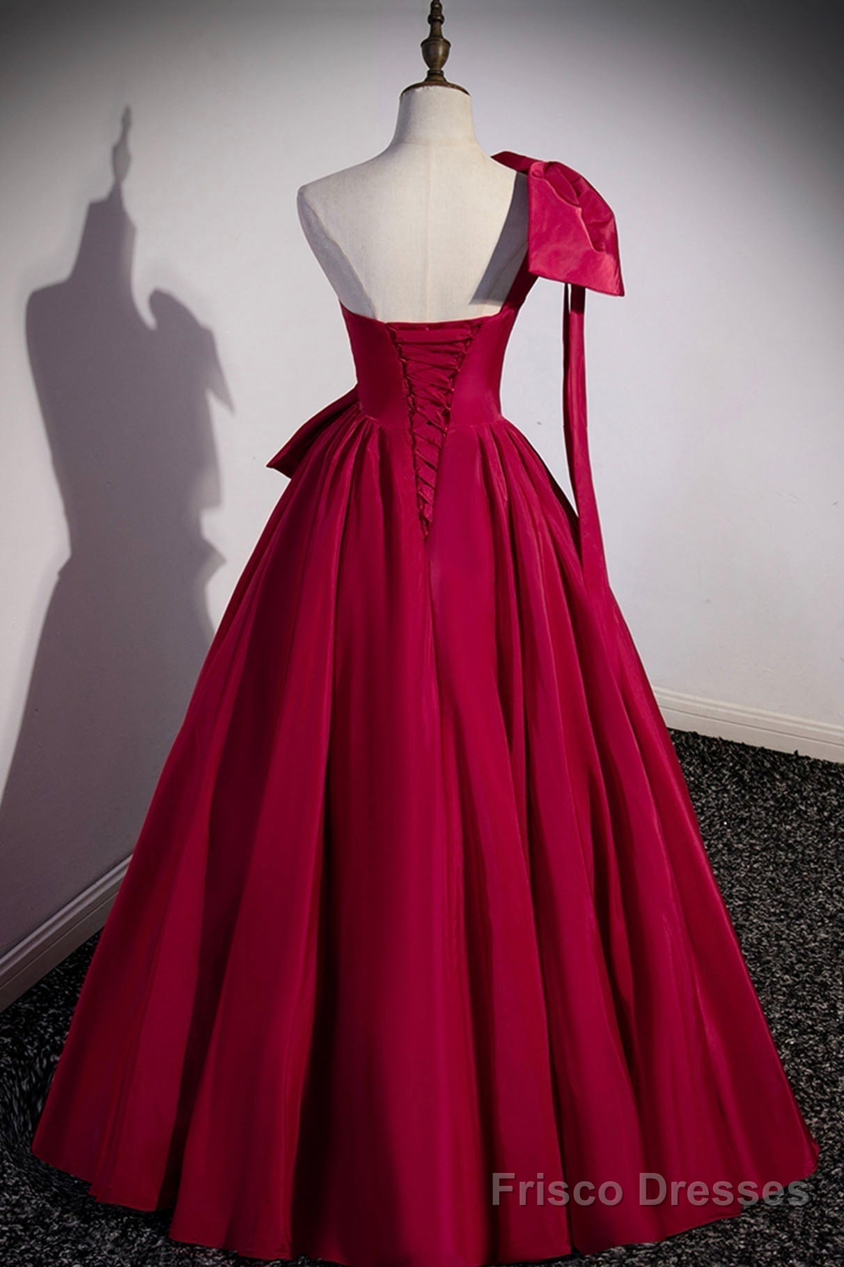 Red One Shoulder Satin Long Prom Dress, A-Line Evening Party Dress