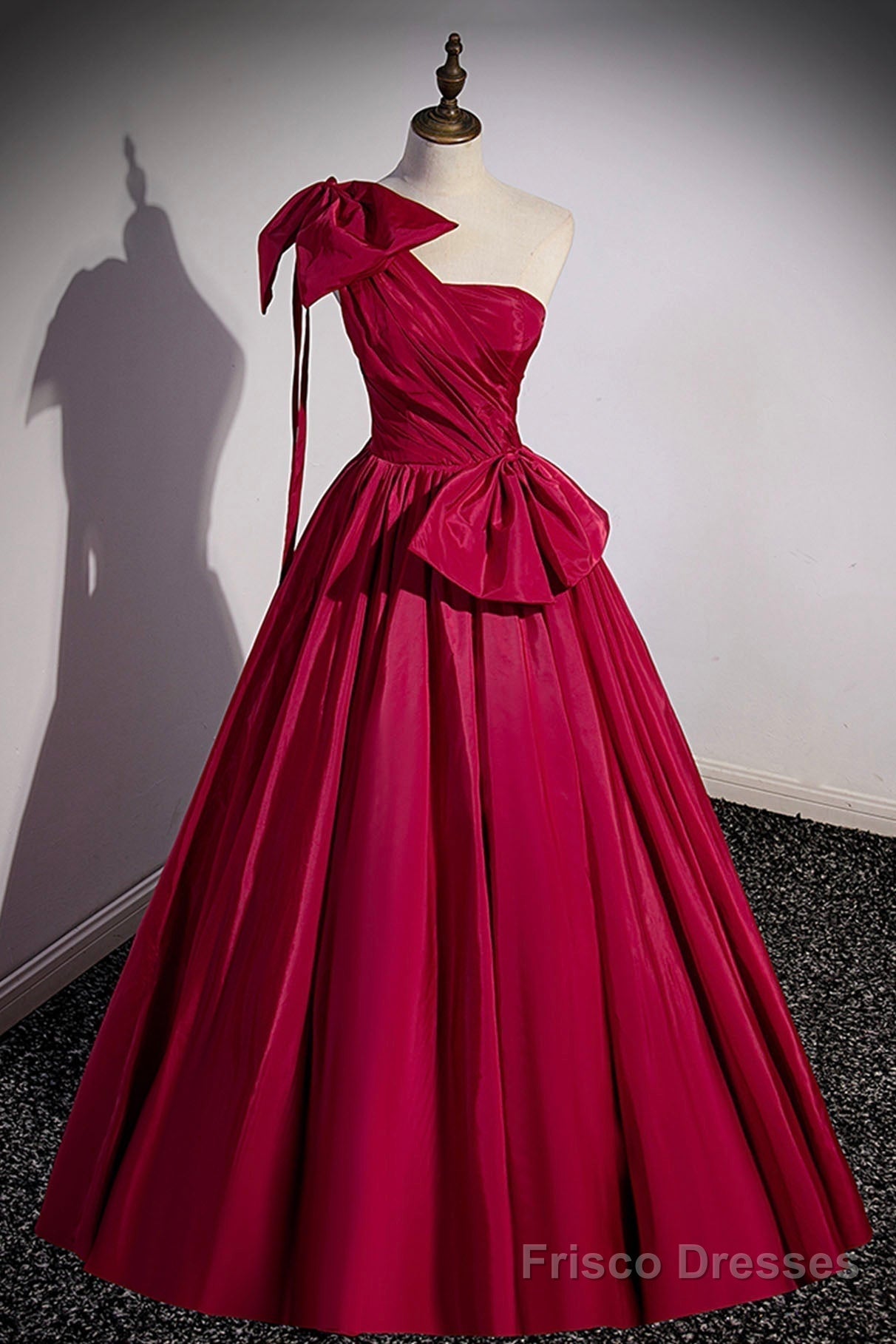 Red One Shoulder Satin Long Prom Dress, A-Line Evening Party Dress Secondary image