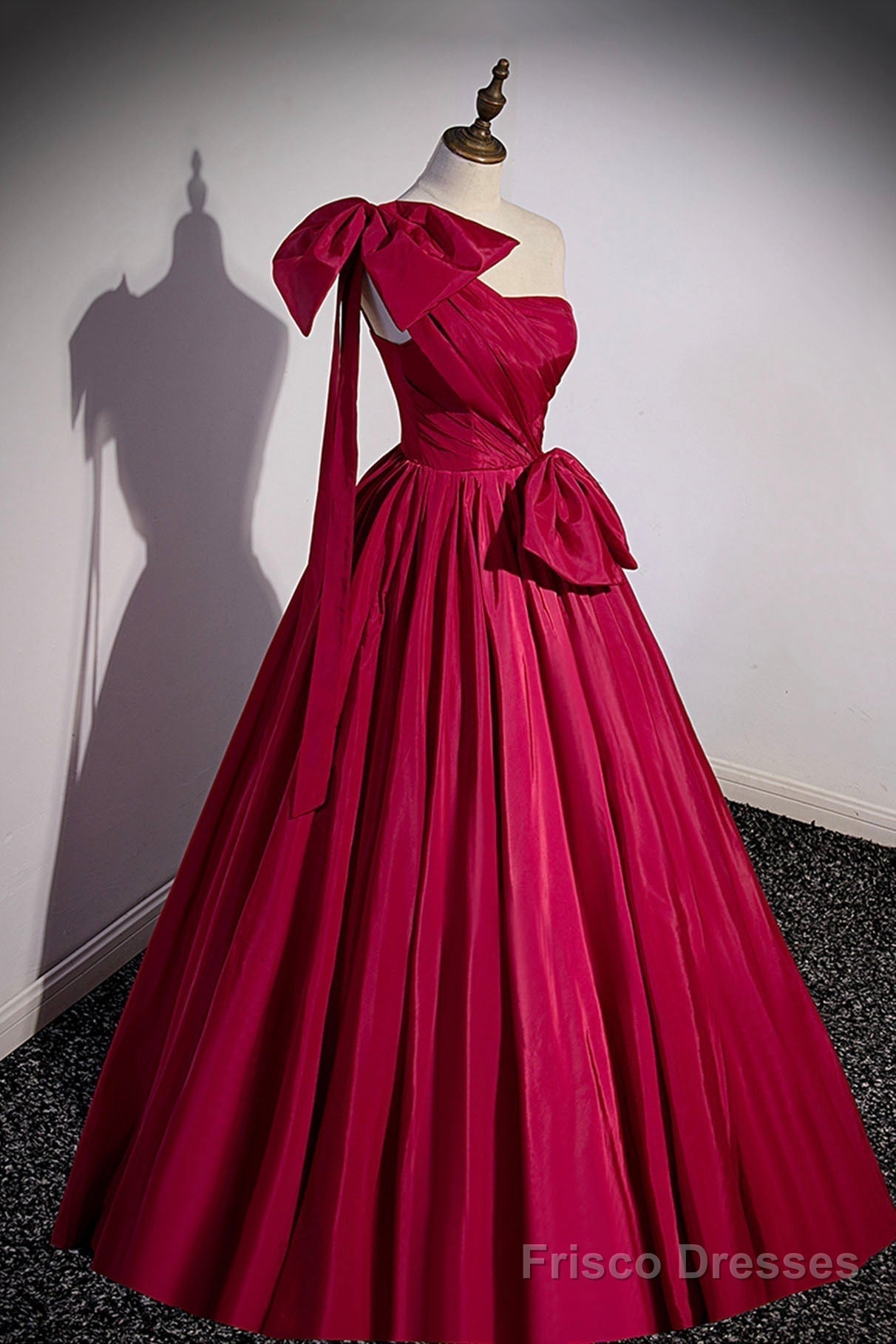 Red One Shoulder Satin Long Prom Dress, A-Line Evening Party Dress Main image