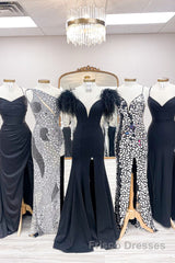 Red Formal Prom Dresses Mermaid V Neck Long Party Evening Dresses with Feathers