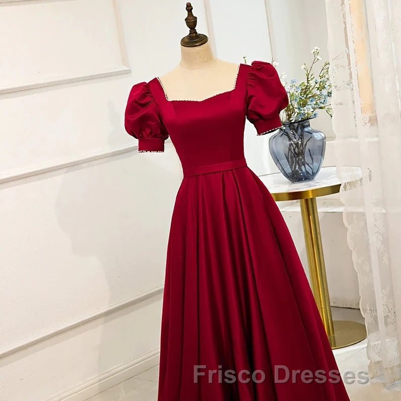 Red Puff Sleeve Formal Prom Dress / Red Bridesmaid Dress / Victorian Dress