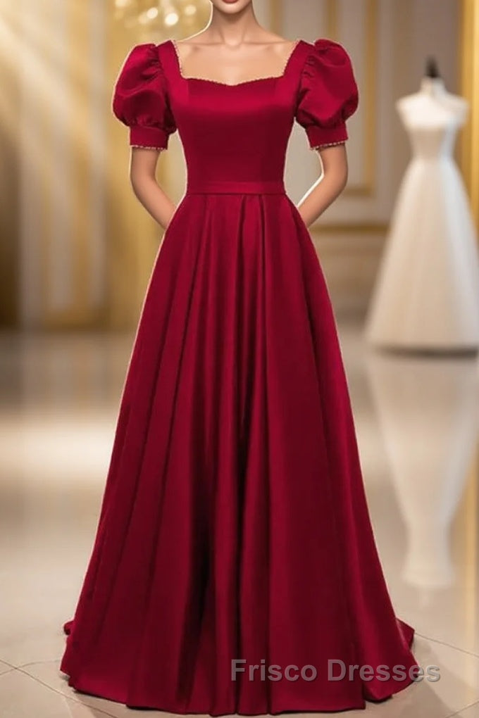 Red Puff Sleeve Formal Prom Dress / Red Bridesmaid Dress / Victorian Dress Main image