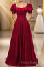 Red Puff Sleeve Formal Prom Dress / Red Bridesmaid Dress / Victorian Dress