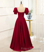 Red Puff Sleeve Formal Prom Dress / Red Bridesmaid Dress / Victorian Dress
