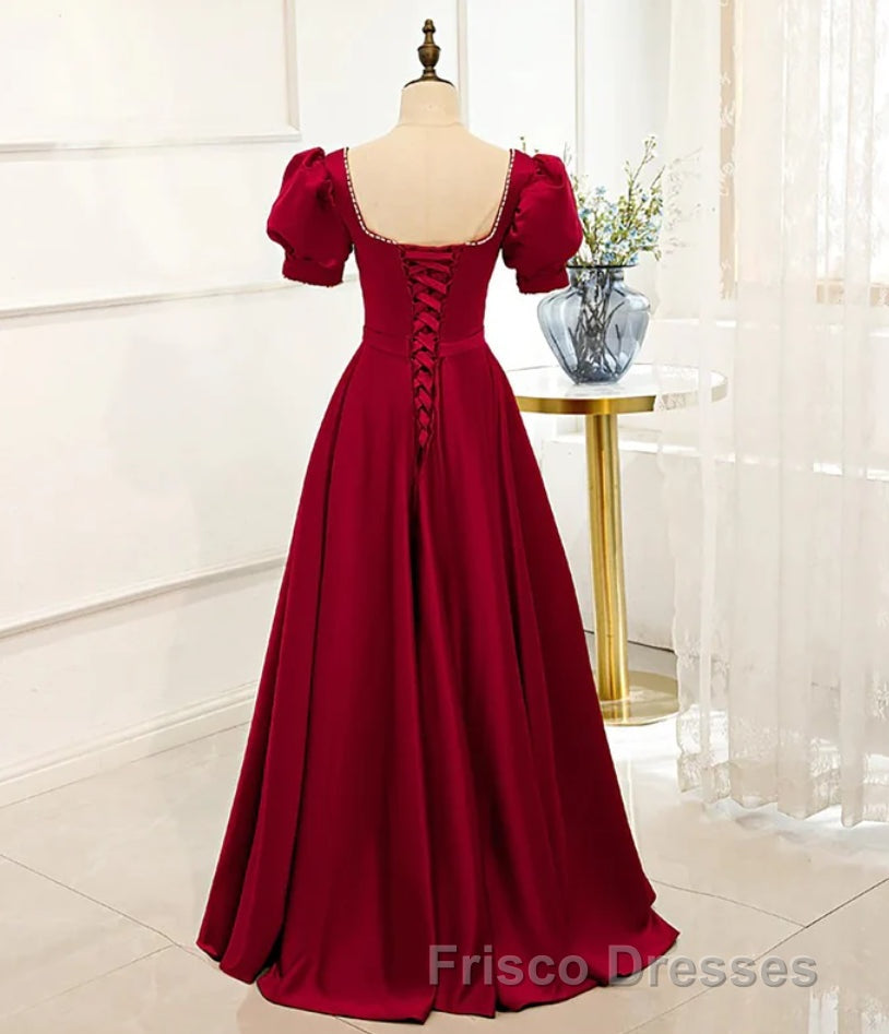 Red Puff Sleeve Formal Prom Dress / Red Bridesmaid Dress / Victorian Dress