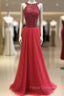 Red Round Neck Long Formal Prom Dress, Red Evening Dress