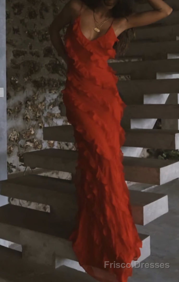 Red Ruffles Long Formal Dress Elegant Evening Dress Main image