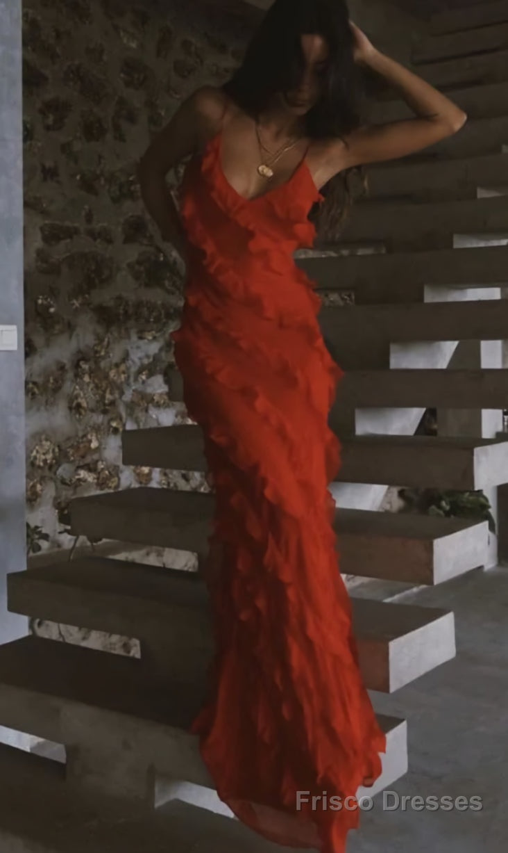 Red Ruffles Long Formal Dress Elegant Evening Dresses Mermaid Main image