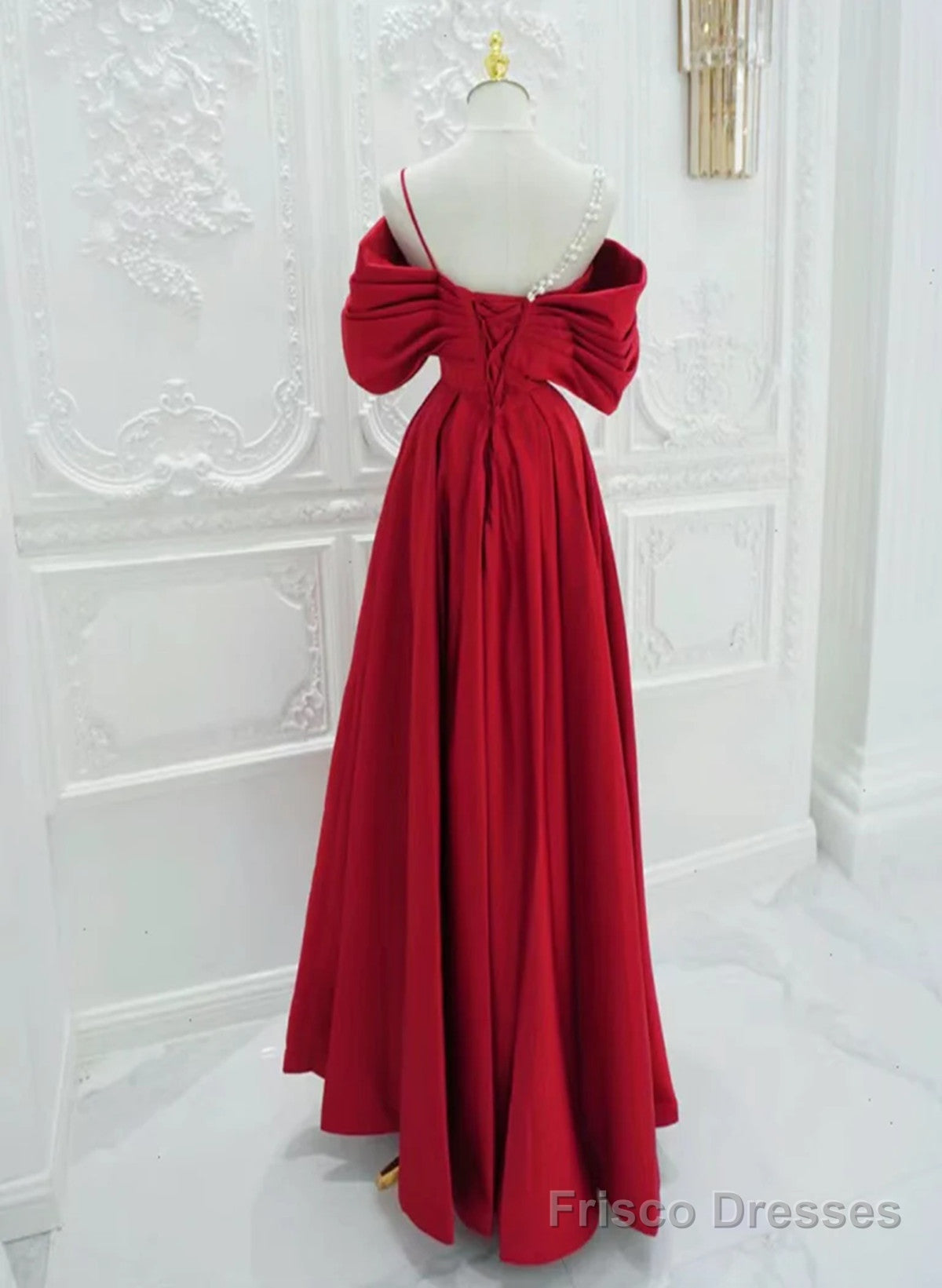 Red Satin A-line Straps Long Evening Dress, Red Long Party Dress