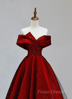 Red Satin And Black Tulle A-Line Off Shoulder Party Dress, Simple A-Line Formal Prom Dress