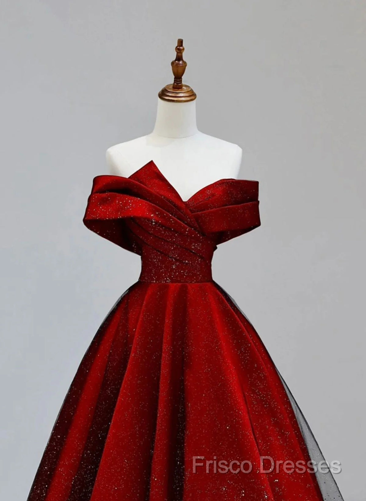 Red Satin And Black Tulle A-Line Off Shoulder Party Dress, Simple A-Line Formal Prom Dress