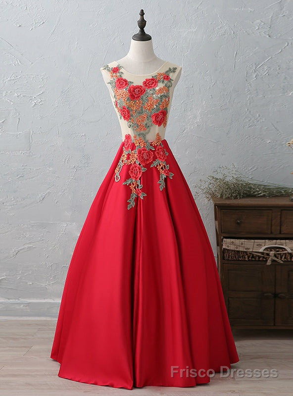 Red Satin Appliques Prom Dress Main image