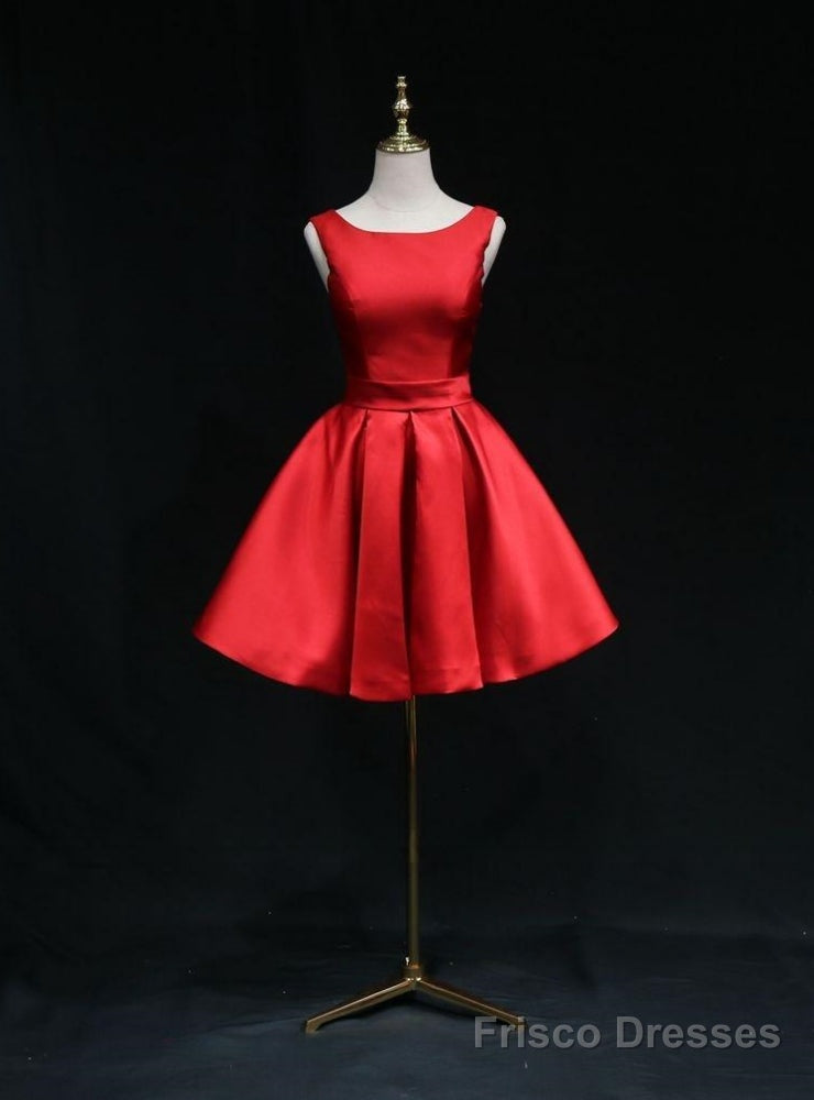 Red Satin Backless Bow Homecoming Dress Main image