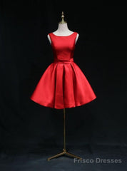Red Satin Backless Bow Homecoming Dress