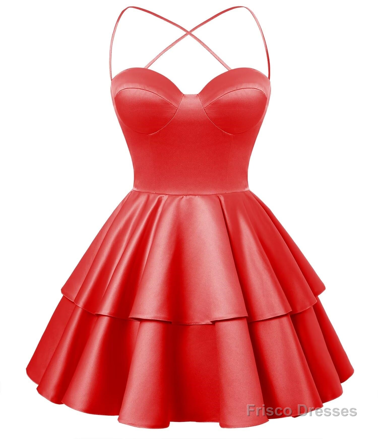 Red Satin Homecoming Dress Sweetheart Neck Tiered Short Graduation Dresses Secondary image