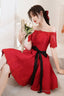 Red Satin Lace Short Prom Dresses, A-Line Evening Party Dresses