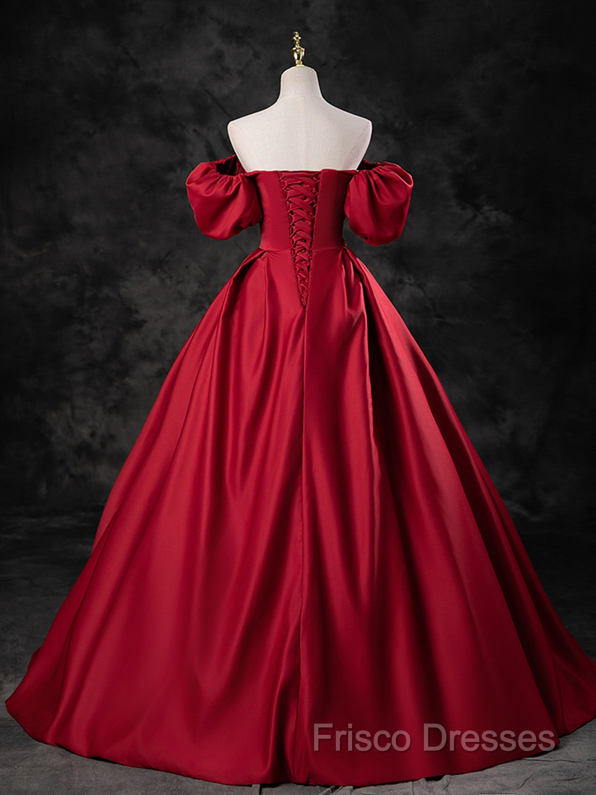 Red Satin Off Shoulder Long Simple A-Line Wedding Party Dress, Red Long Formal Dress