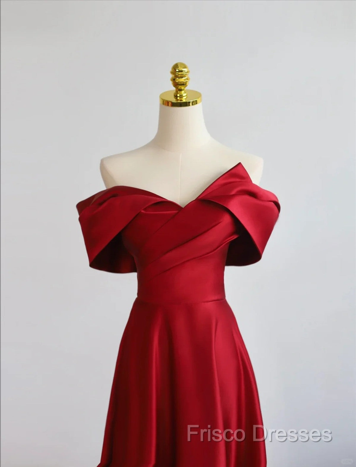 Red Satin Off Shoulder Sweetheart Long Party Dress, Red Satin Formal Prom Dress Secondary image
