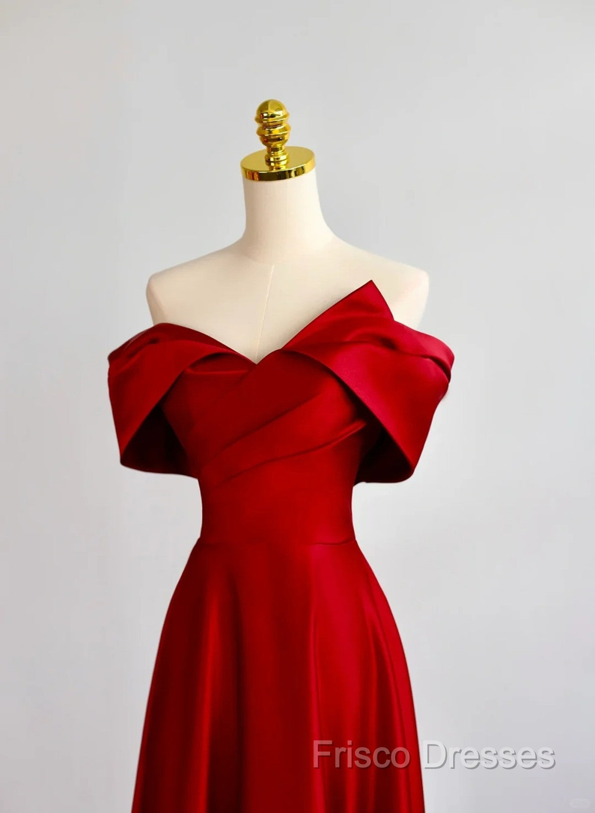 Red Satin Off Shoulder Sweetheart Long Party Dress, Red Satin Formal Prom Dress