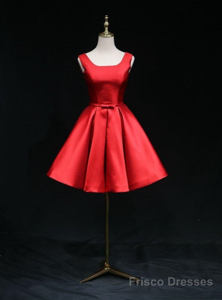Red Satin Open Back Bow Homecoming Dress Main image