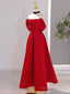 Red Satin Red Satin A-line Scoop Long Party Dress, Red Satin Prom Dress