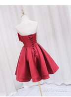 Red Satin Short Formal Prom Dress Party Dress, Lovely Red Knee Length Homecoming Dress