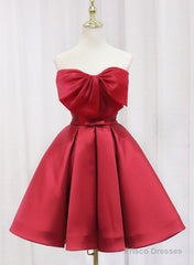 Red Satin Short Prom Dress Party Dress, Lovely Red Knee Length Homecoming Dress