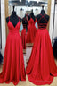 Red Satin Spaghetti Straps A Line Cross Back Long Prom Dress