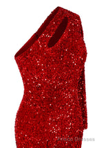 Purple Sequins Mermaid Prom Dresses One Shoulder Evening Dresses Floor Length Wedding Party Gowns